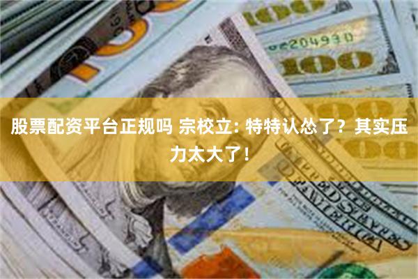 股票配资平台正规吗 宗校立: 特特认怂了？其实压力太大了！